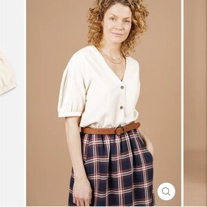 NWOT Bridge and Burn “Charlotte” V Neck Blouse Cream Poplin Size S